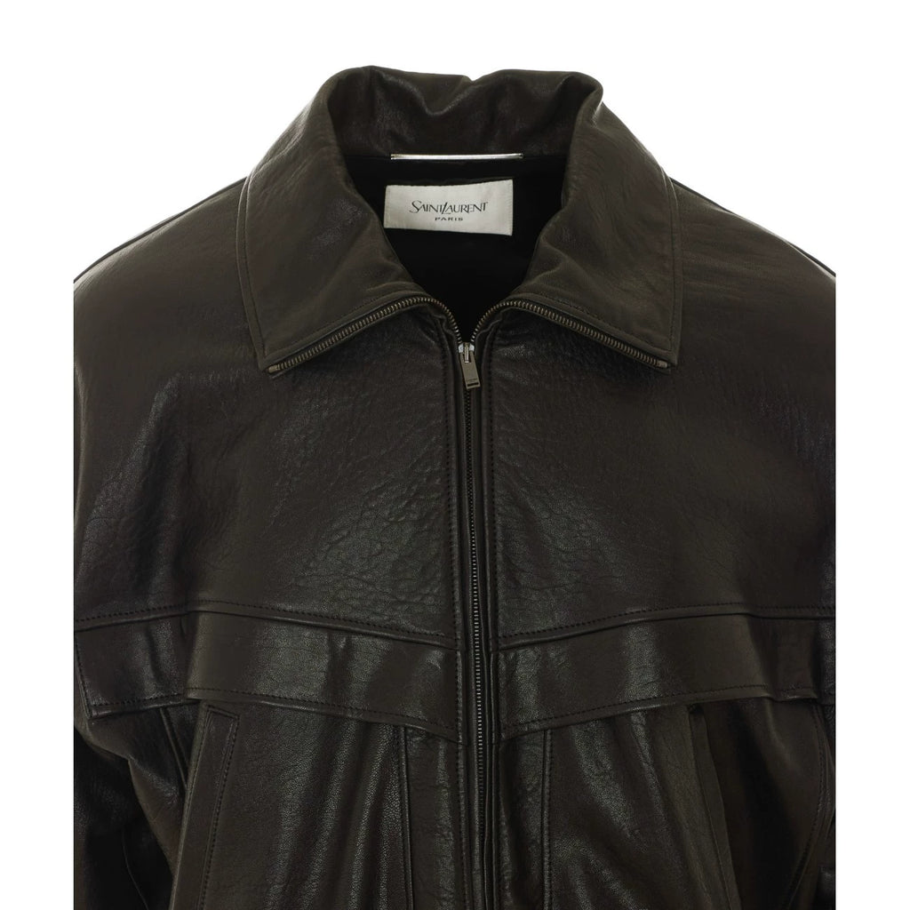 Saint Laurent Men's YSL Leather Jacket in Black