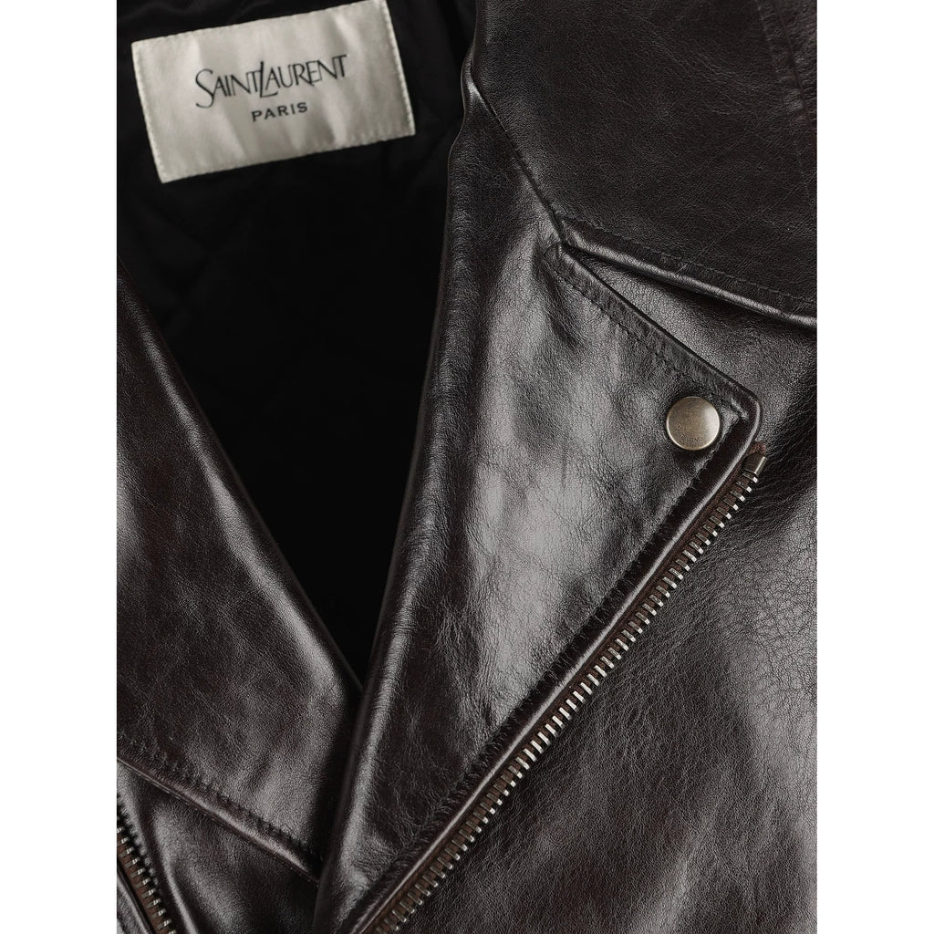 Saint Laurent Women's YSL Leather Jacket in Brown