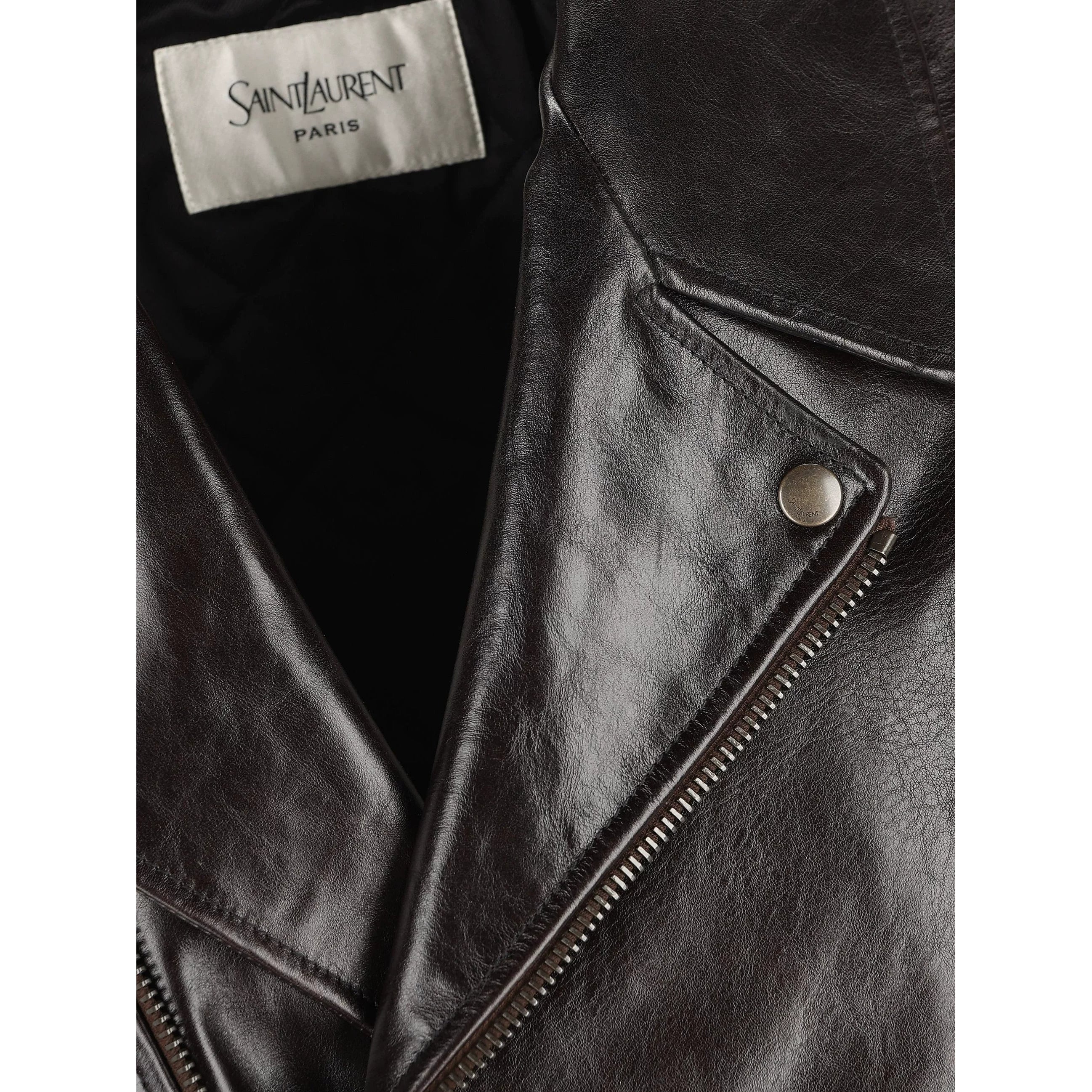 Saint Laurent Women's YSL Leather Jacket in Brown
