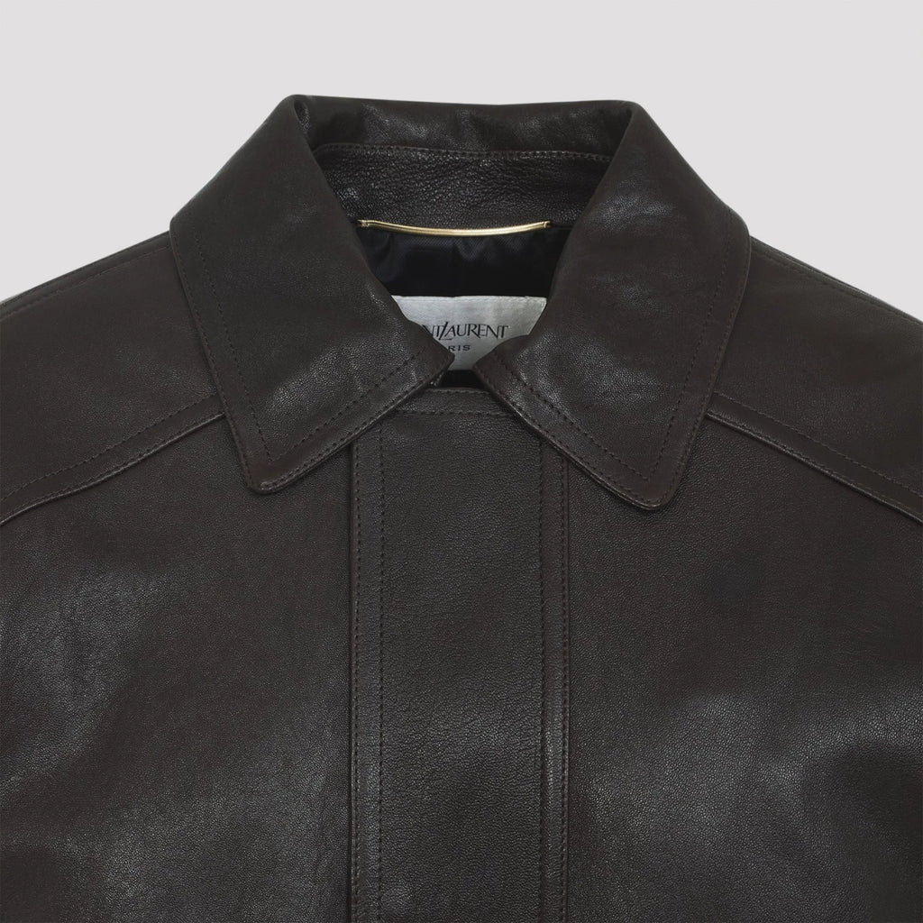 Ysl Women's Saint Laurent Leather Jacket in Brown