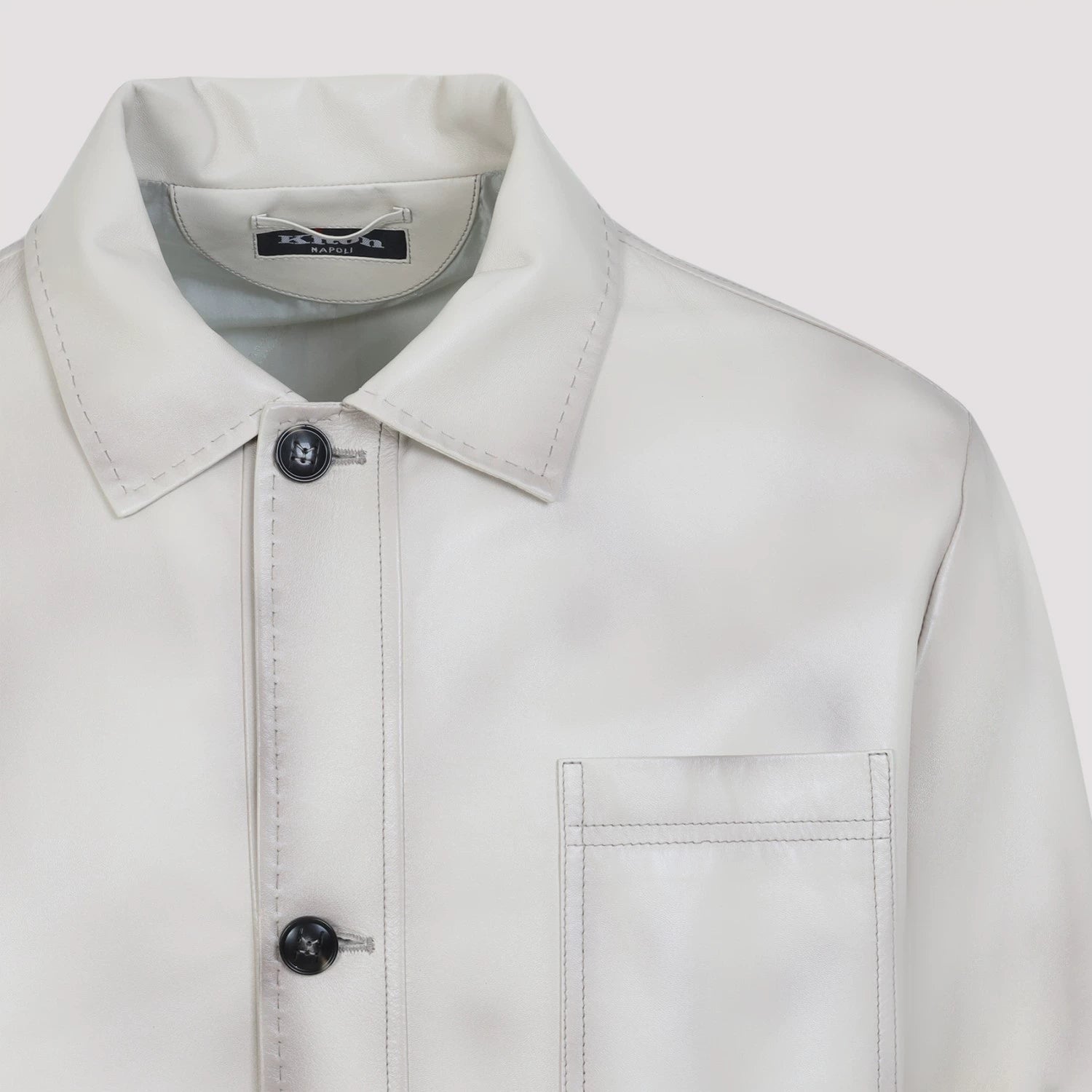 Kiton Men's Leather Jacket in Beige