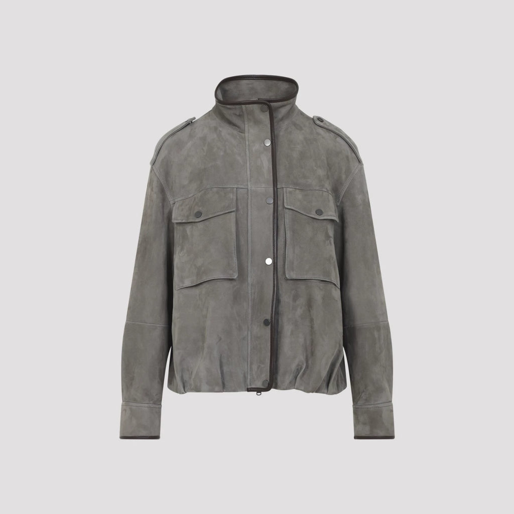 Brunello Cucinelli Women's Leather Jacket in Grey