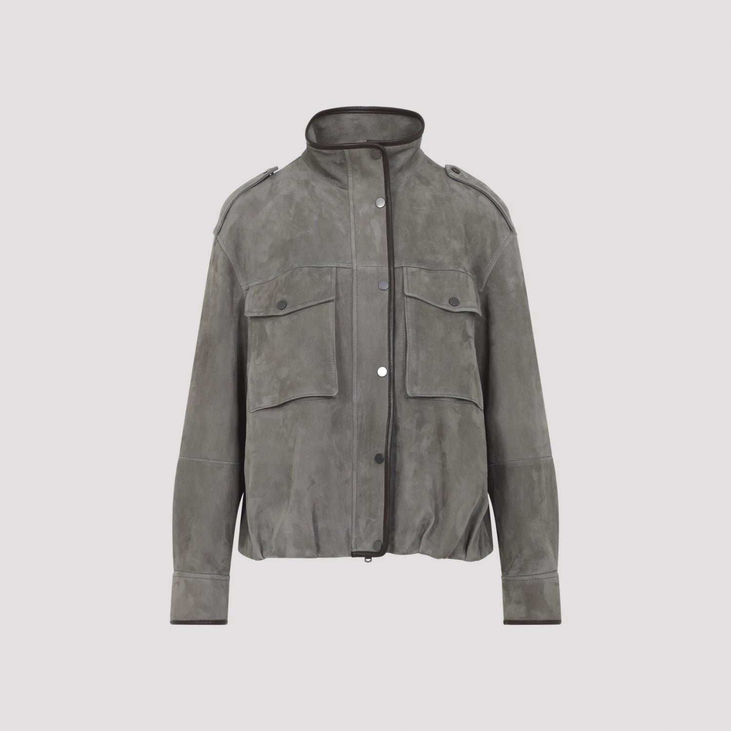 Brunello Cucinelli Women's Leather Jacket in Grey
