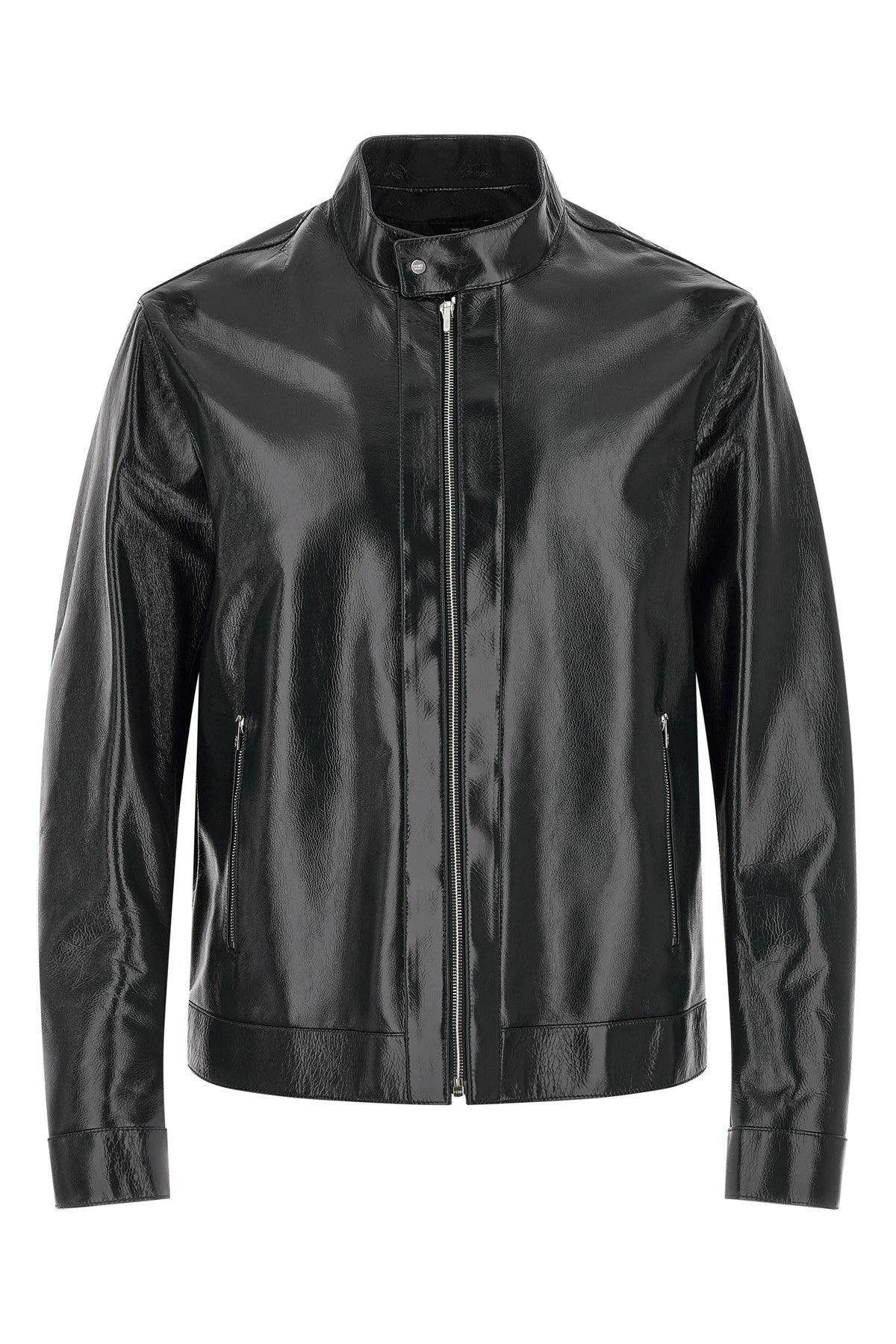 Fendi Men's Logo Leather Jacket in Blue