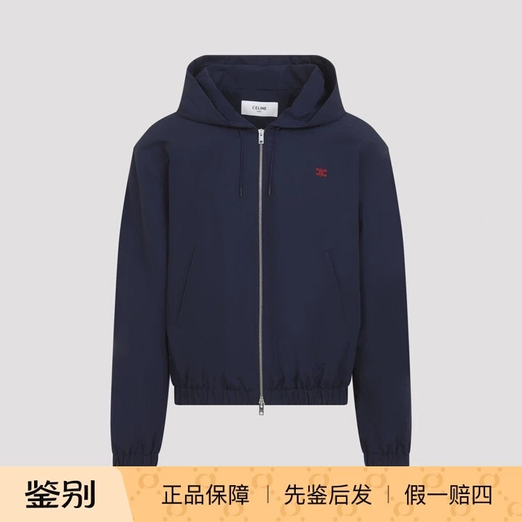 CELINE Men's Nylon Blend Windbreaker Jacket in Blue