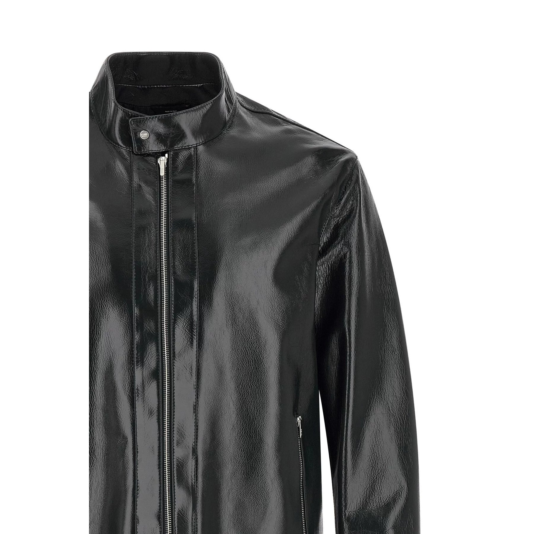 Fendi Men's Logo Leather Jacket in Blue