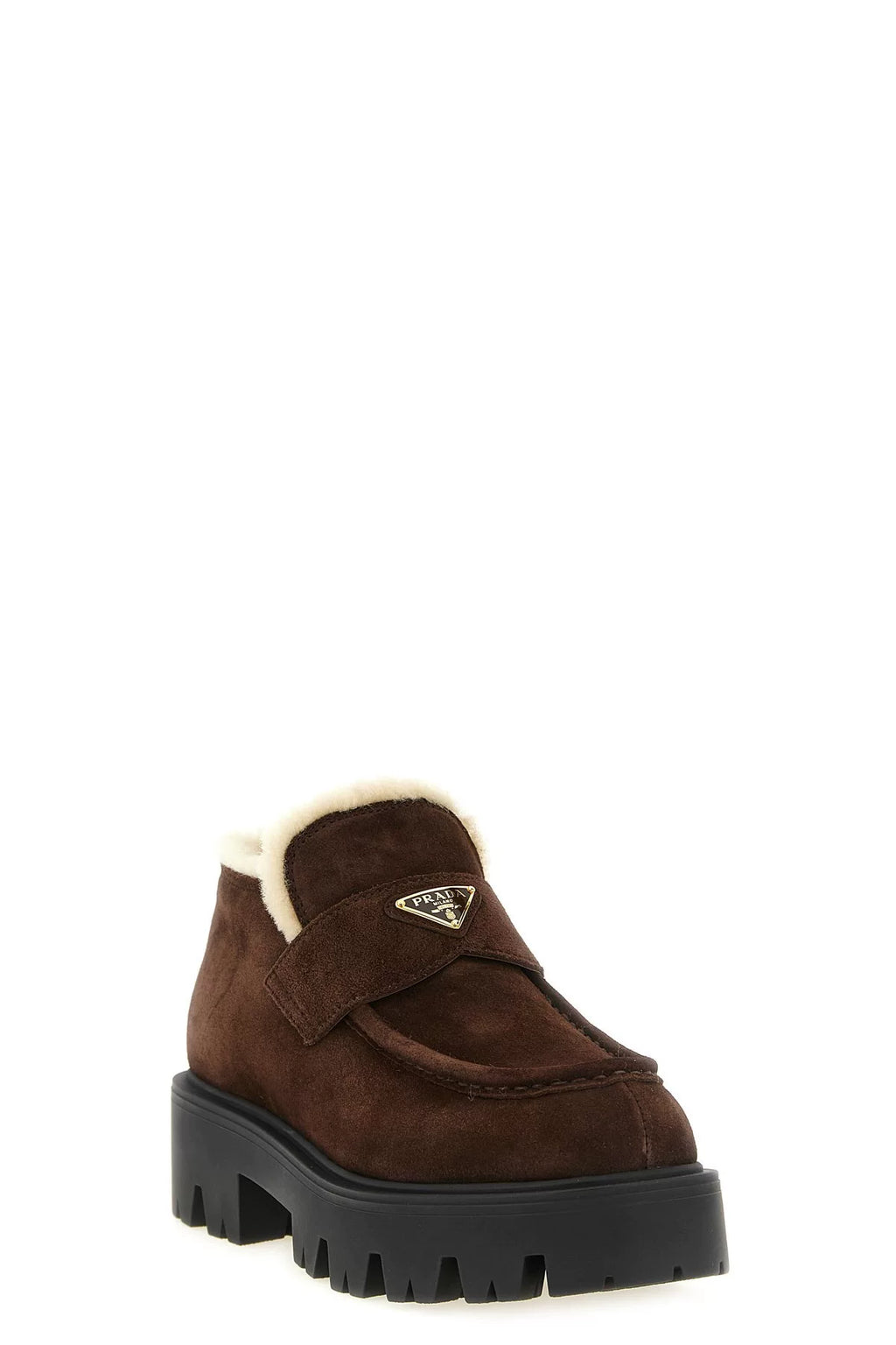 PRADA Women's Suede Wool Platform Loafers in Dark Brown