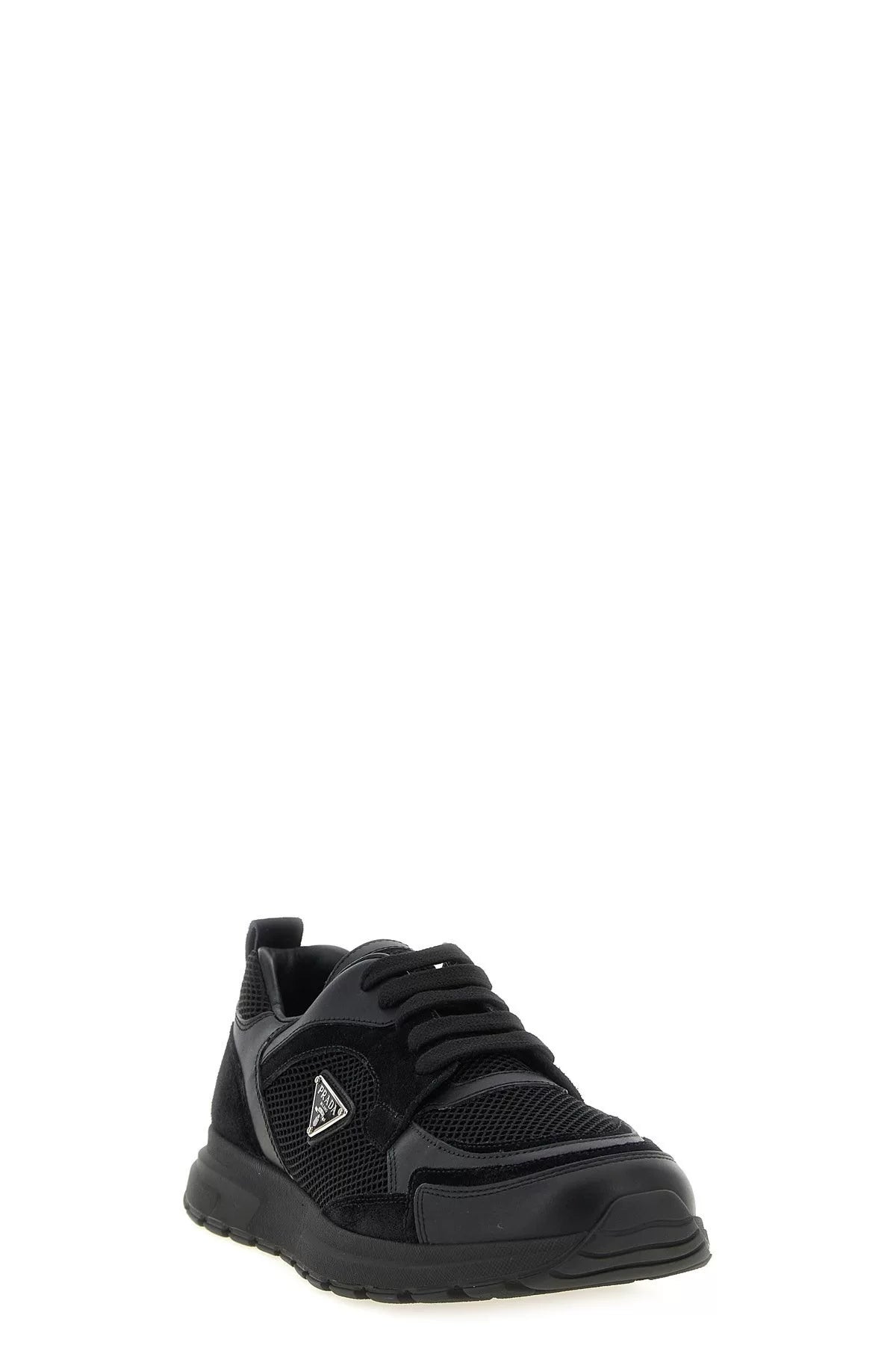 PRADA Men's Prax Mesh Leather Sneakers in Black