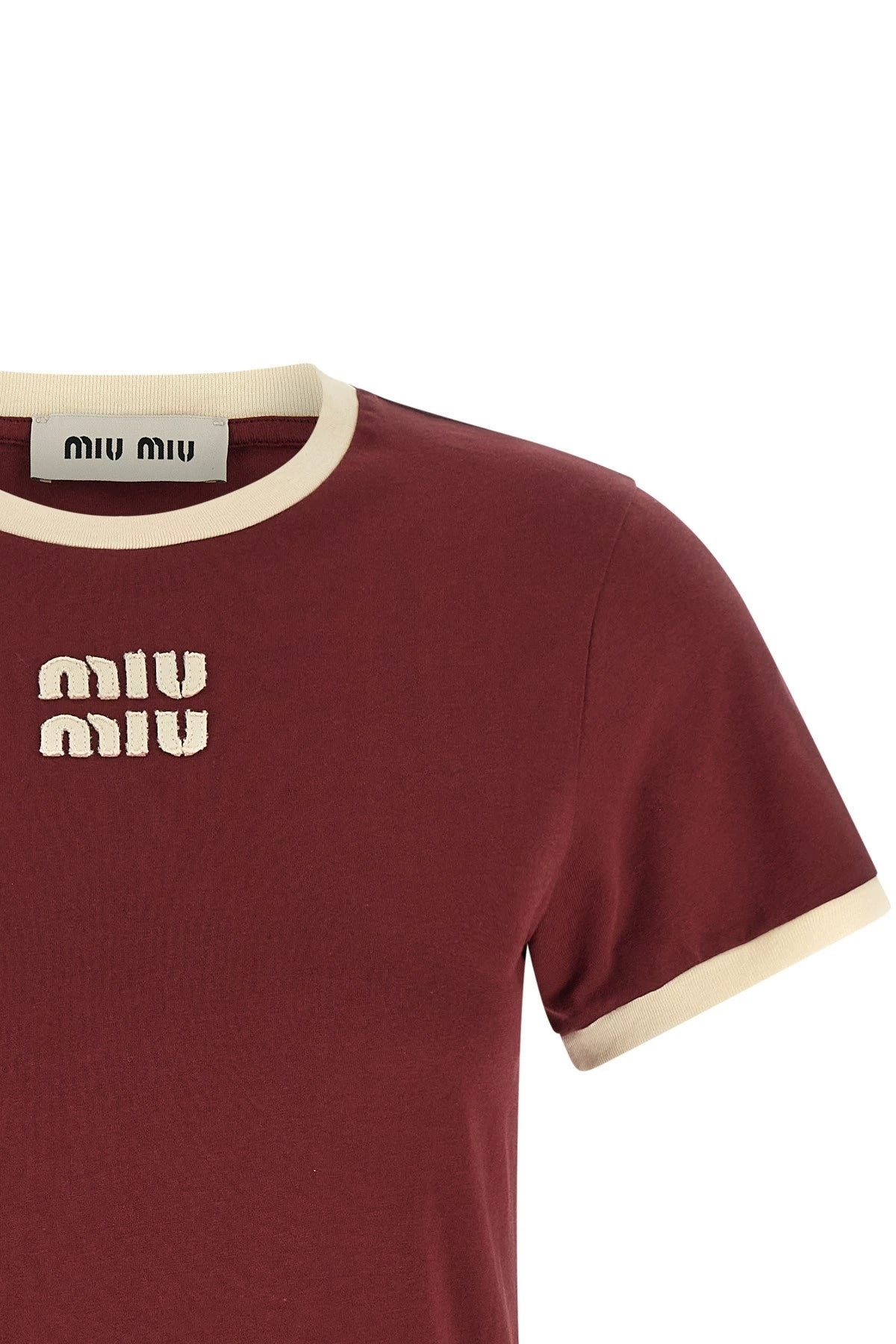 Miu Miu Women's Logo T-Shirt in Burgundy