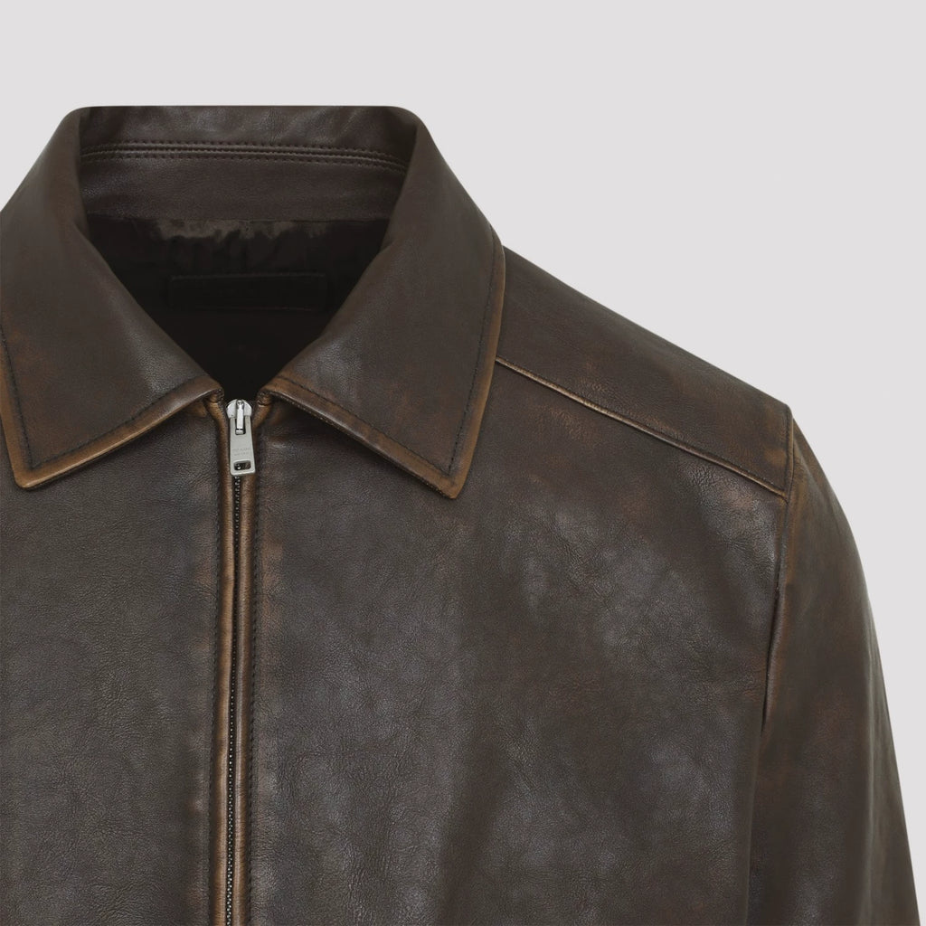 Prada Men's Leather Jacket in Brown