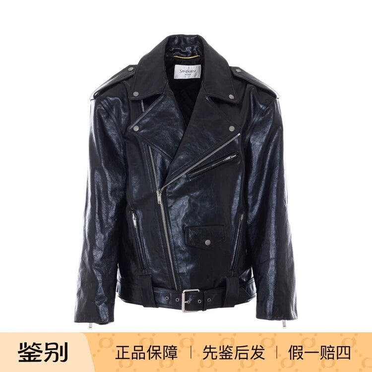 Saint Laurent Women's YSL Leather Jacket in Black