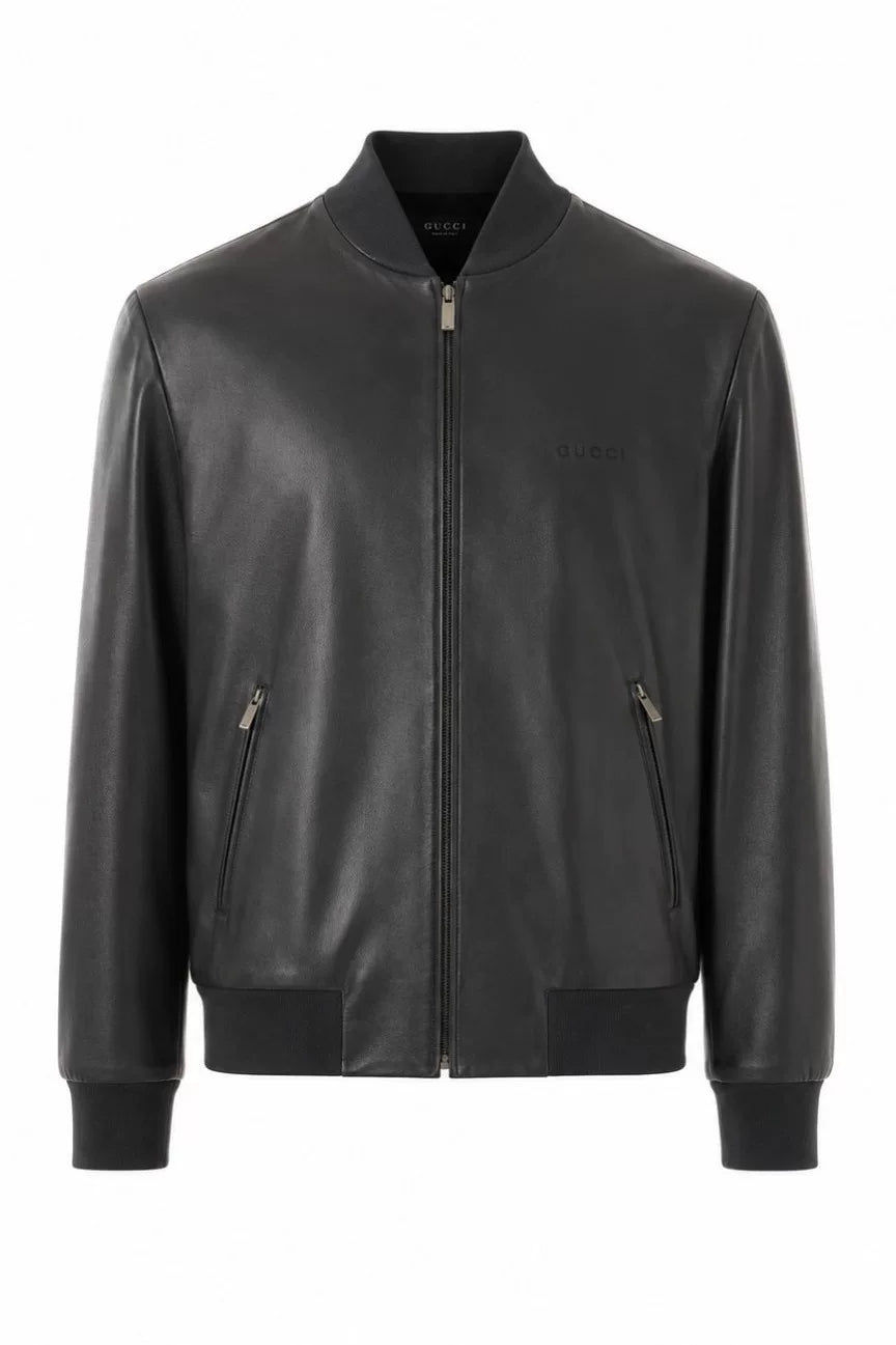 Gucci Men's Leather Jacket in Grey