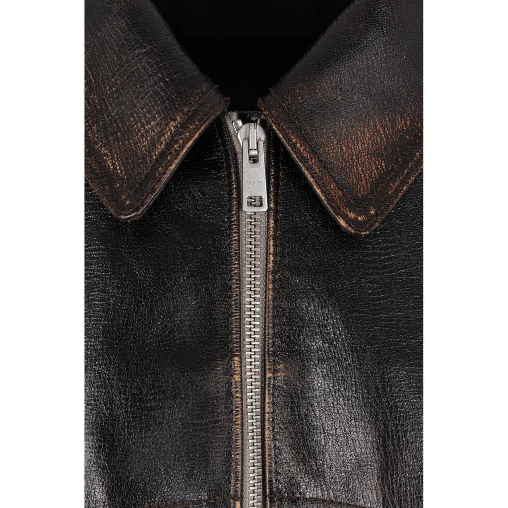 Prada Men's Leather Jacket in Brown