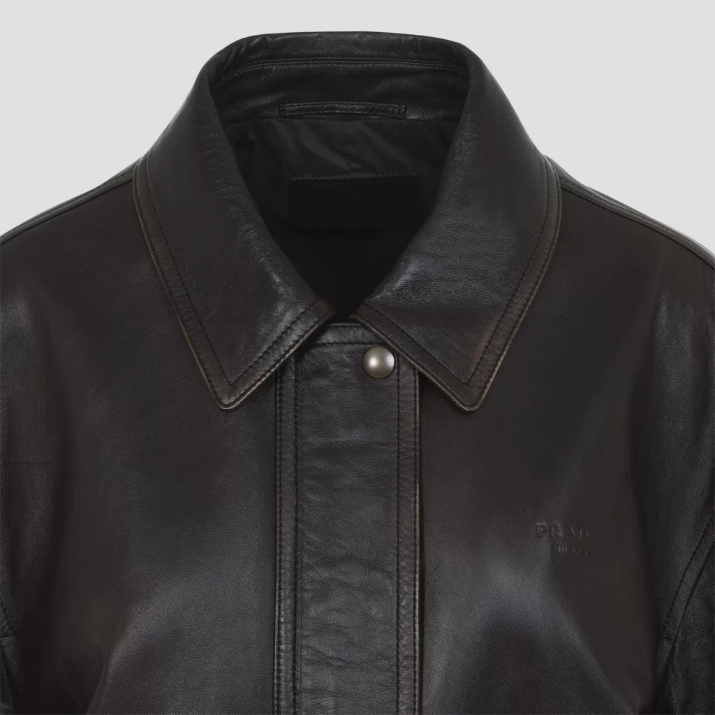 Prada Women's Leather Jacket in Brown