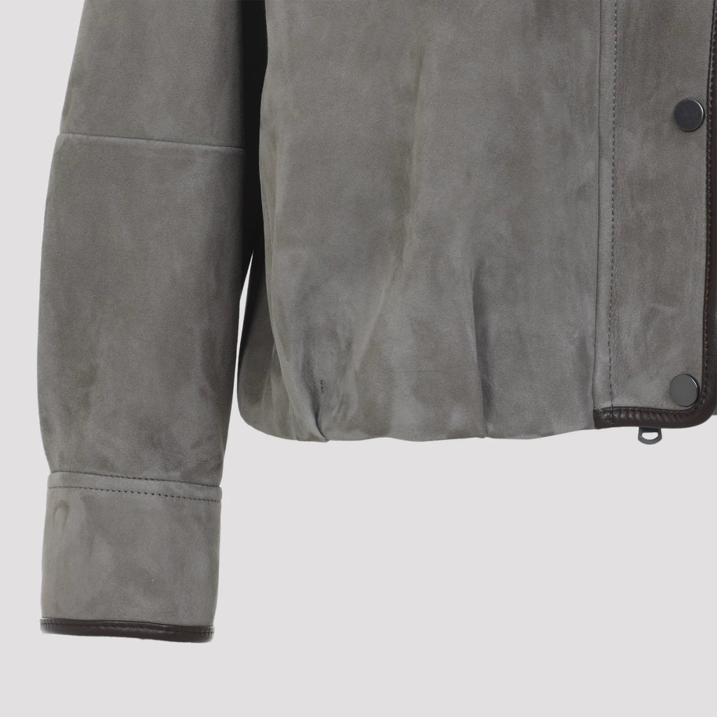 Brunello Cucinelli Women's Leather Jacket in Grey