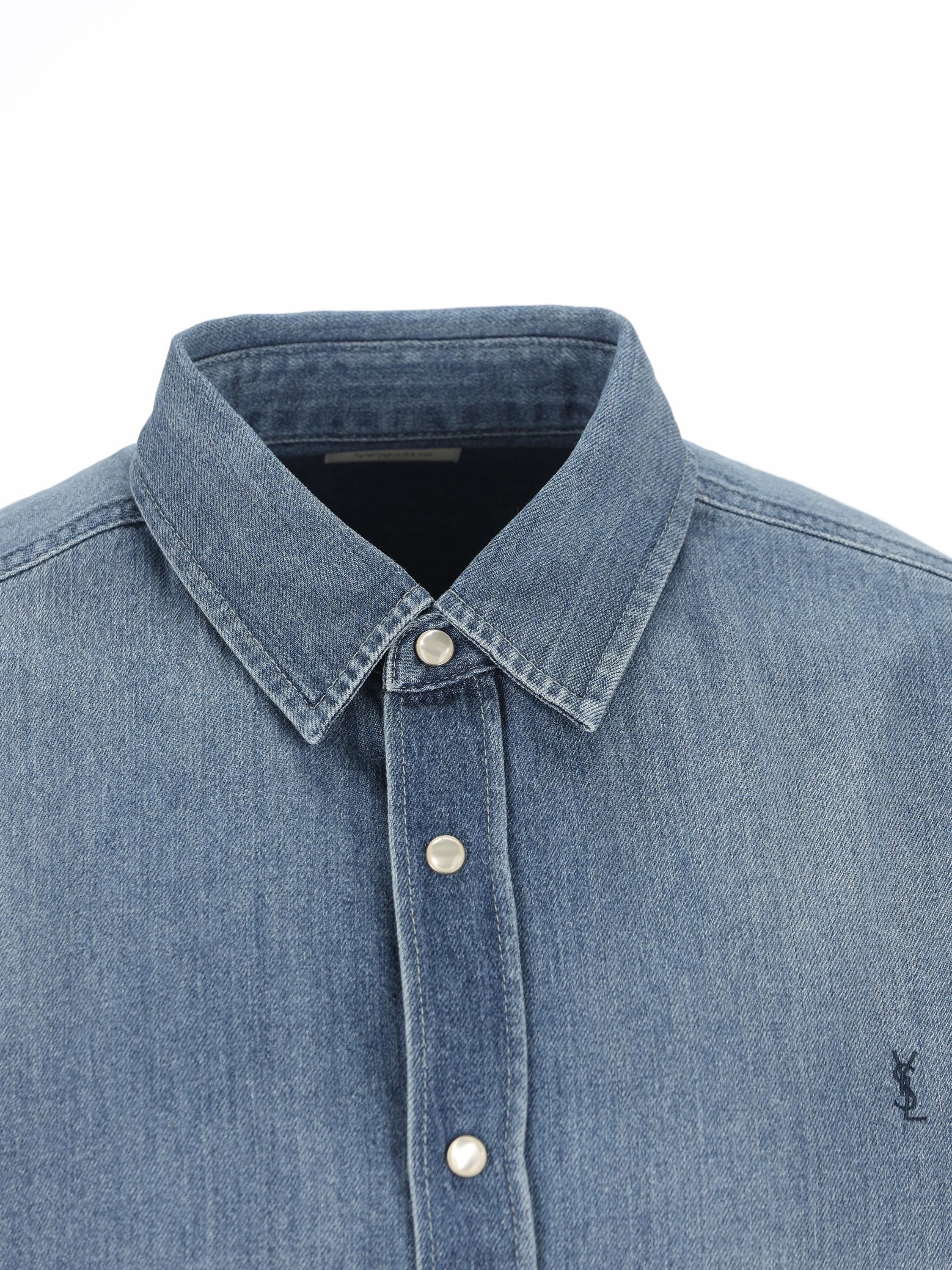 Saint Laurent Men's YSL Shirt in Blue