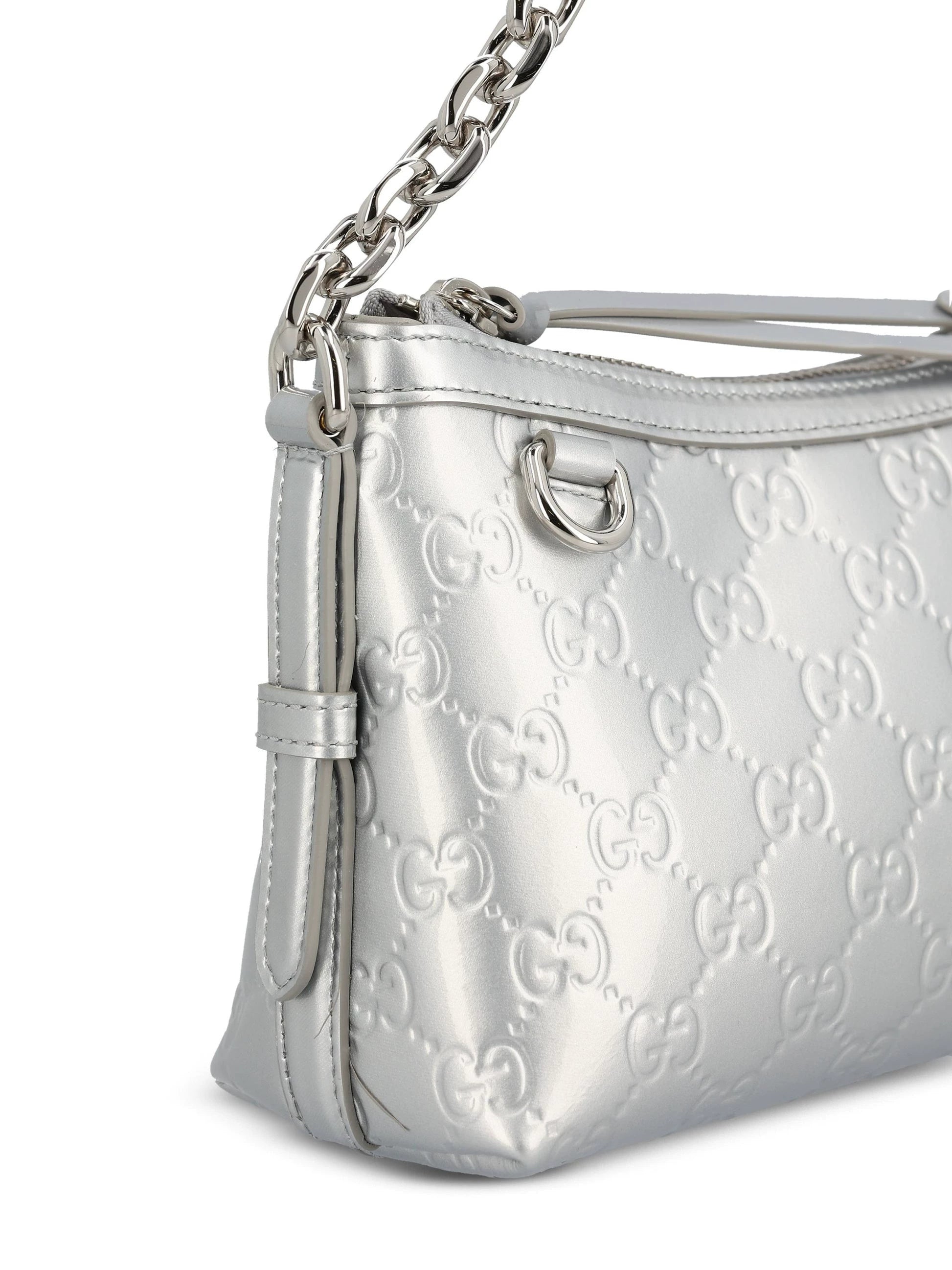 Gucci Women's Emblem Small Shoulder Bag in Silver