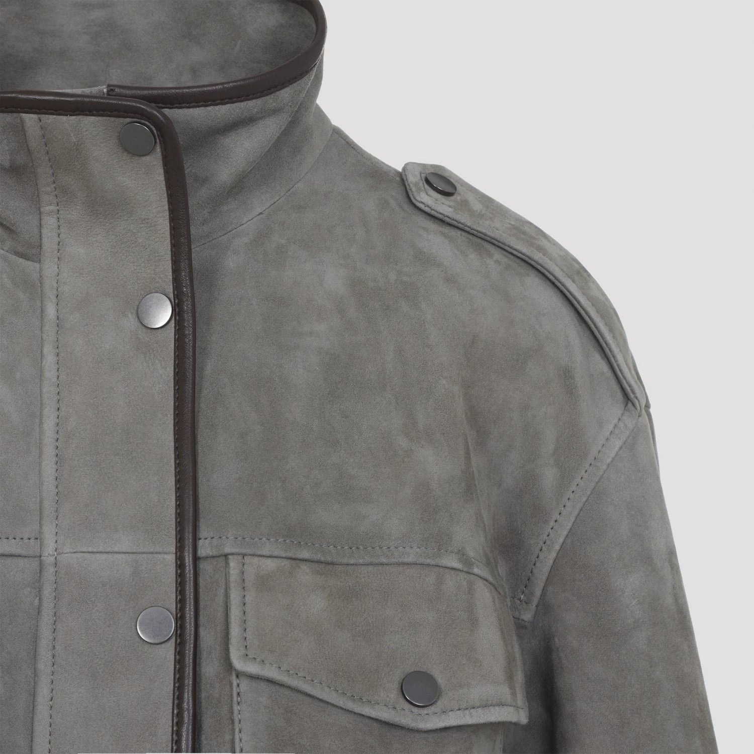 Brunello Cucinelli Women's Leather Jacket in Grey