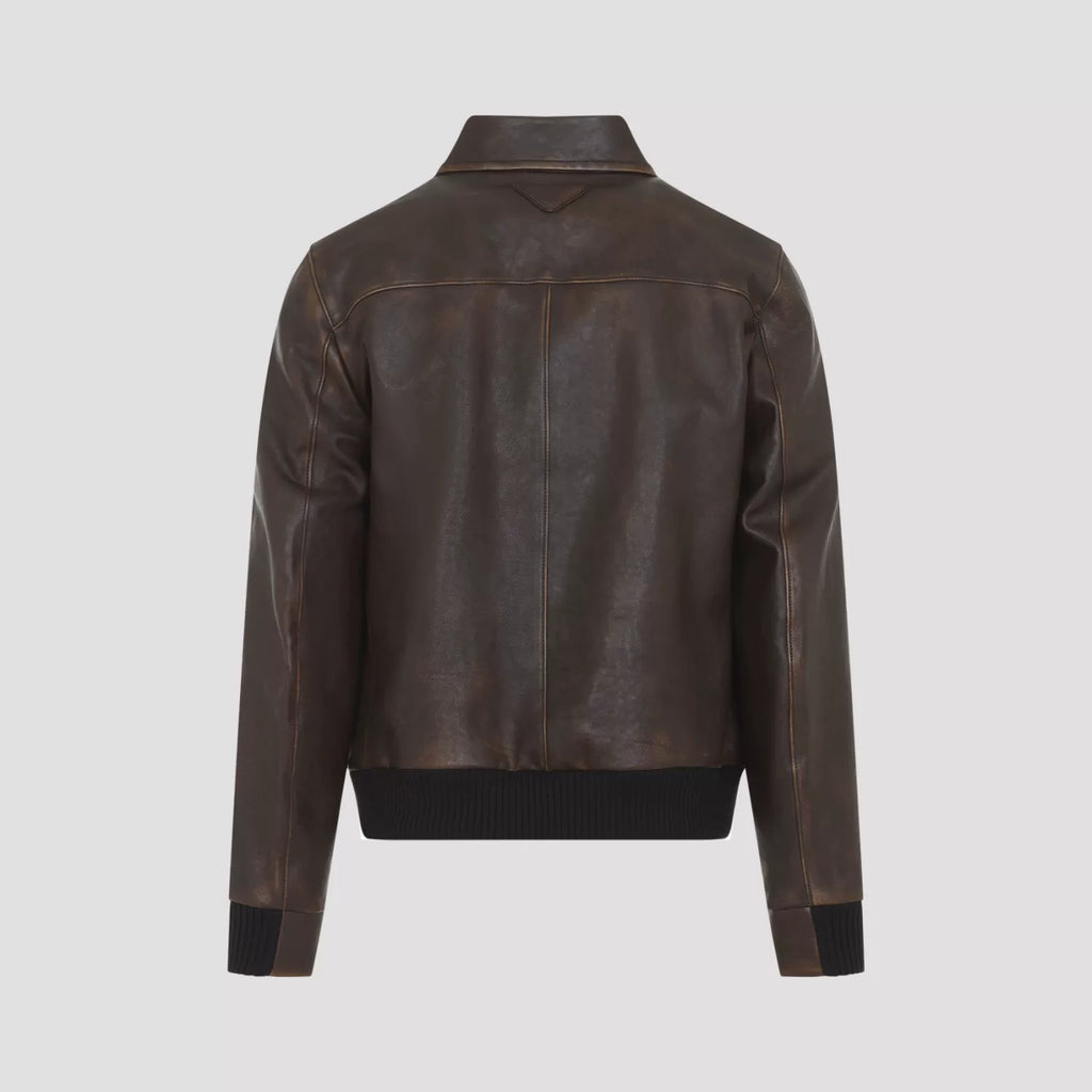 Prada Men's Leather Jacket in Brown