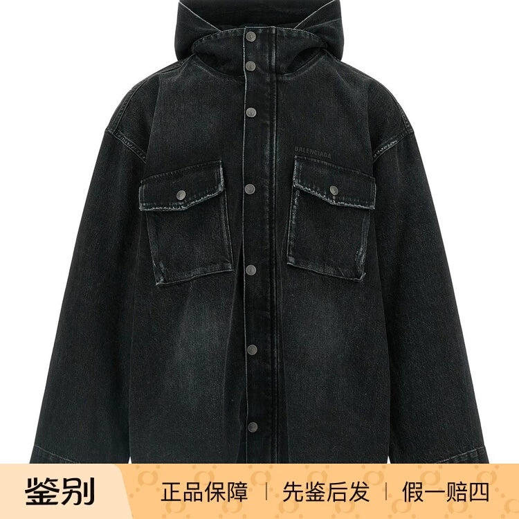 BALENCIAGA Men's Washed Denim Jacket in Blue