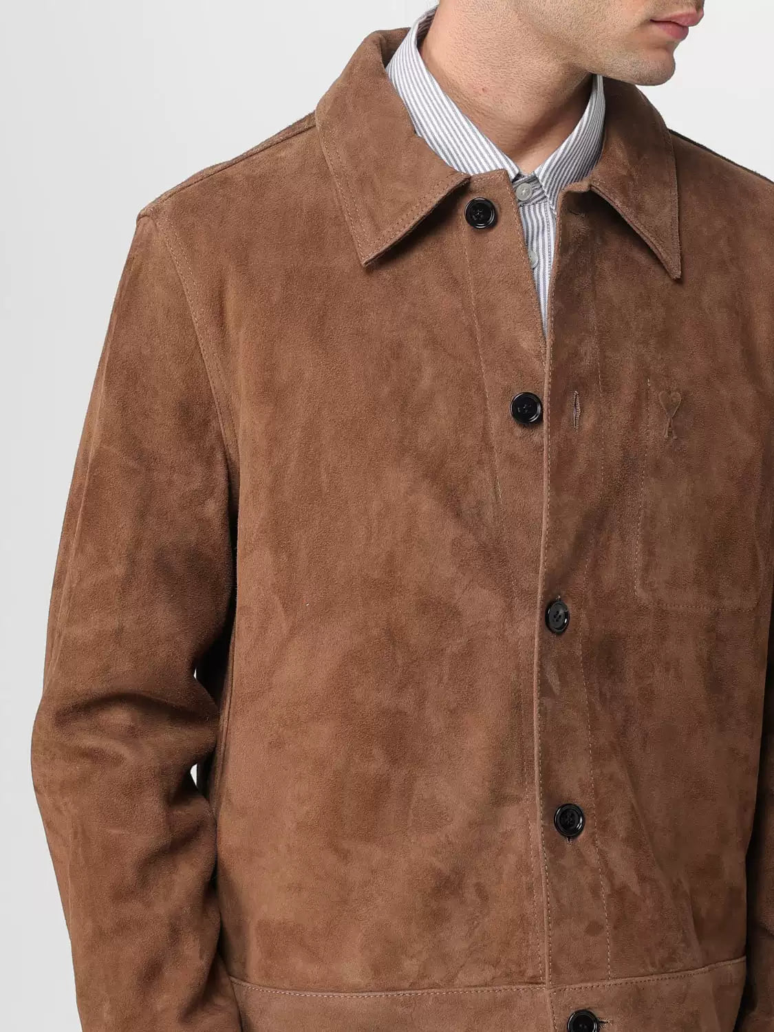 Ami Paris Men's Leather Jacket in Brown
