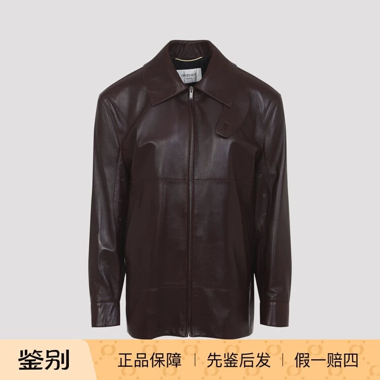 Saint Laurent Women's YSL Leather Jacket in Burgundy