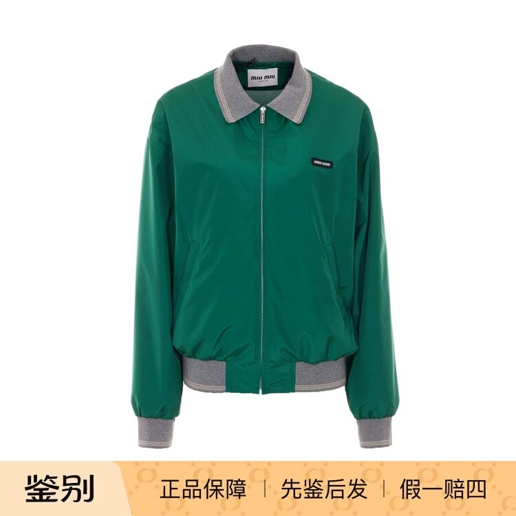 Miu Miu Women's Logo Coat in Green