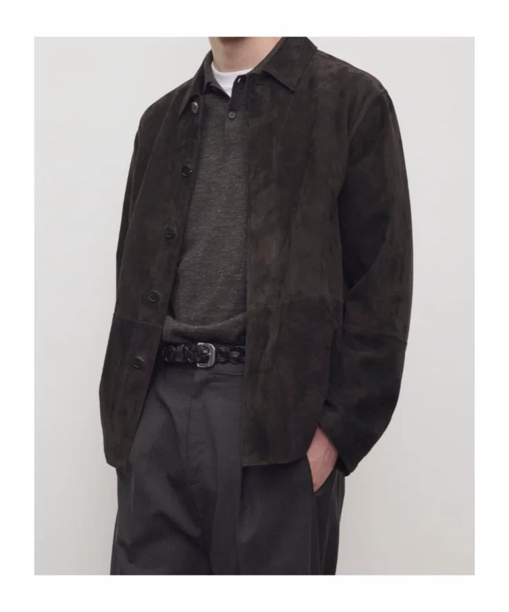The Row Men's Ulrich Leather Jacket in Brown