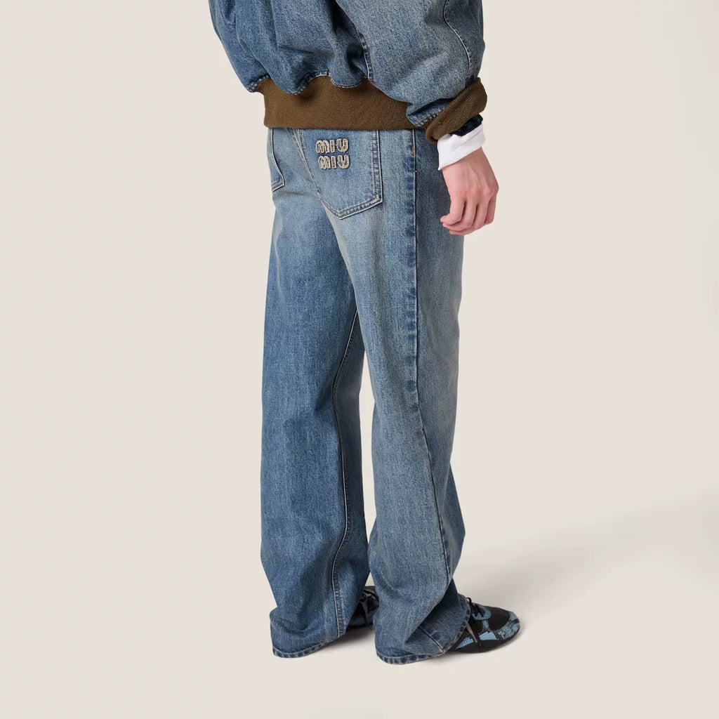 Miu Miu Women's Logo Jeans in Blue