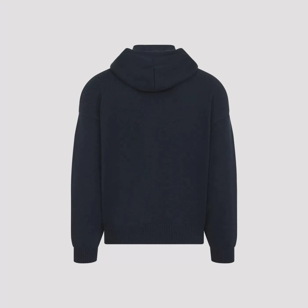 CELINE Men's Knit Cotton Nylon Hoodie in Blue