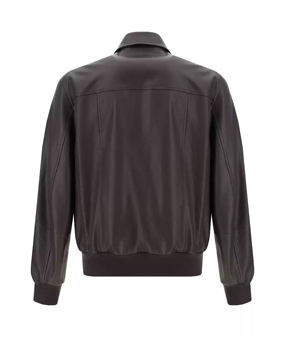 Brunello Cucinelli Men's Leather Jacket in Brown