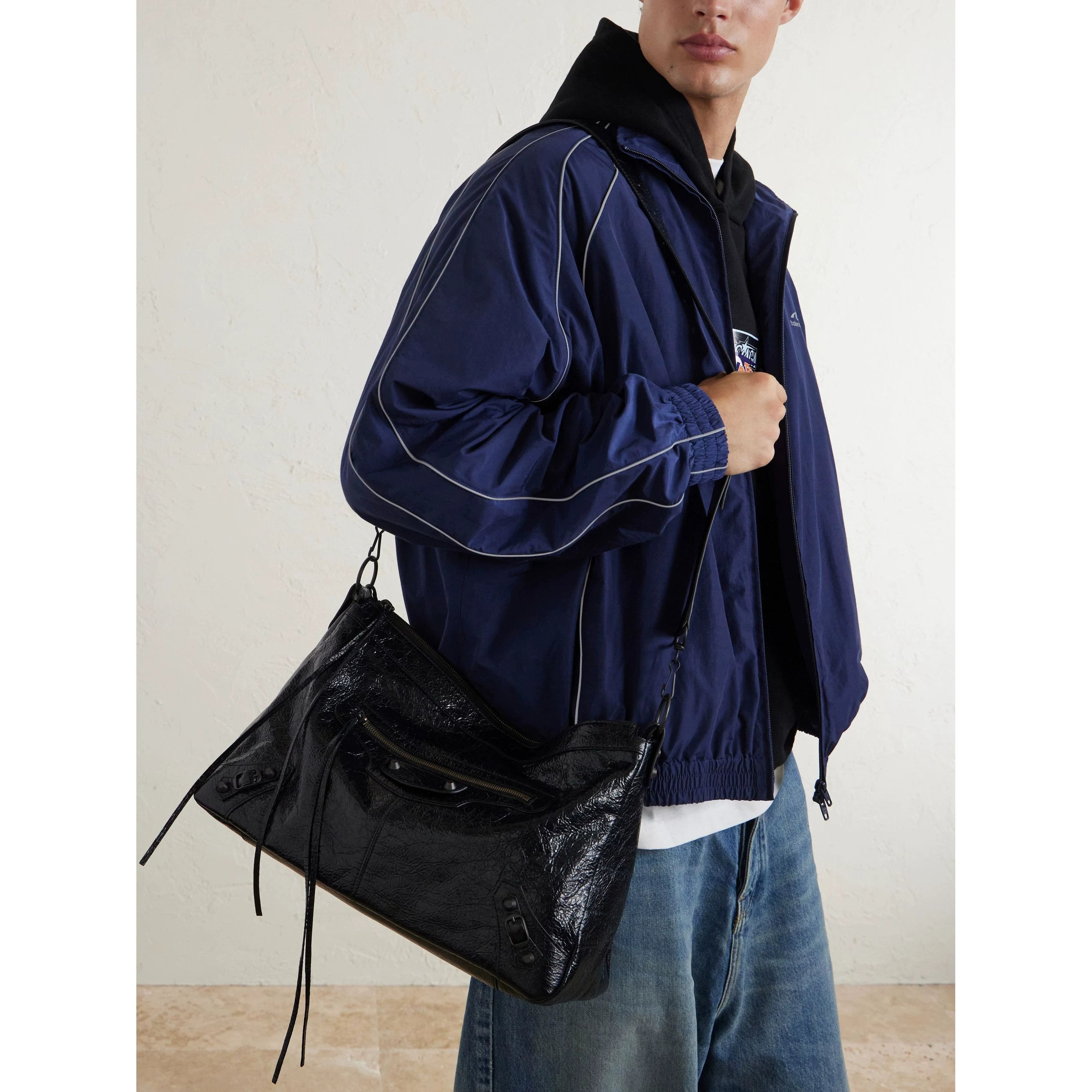 Balenciaga Men's Le City Moto Medium Shoulder Bag in Black