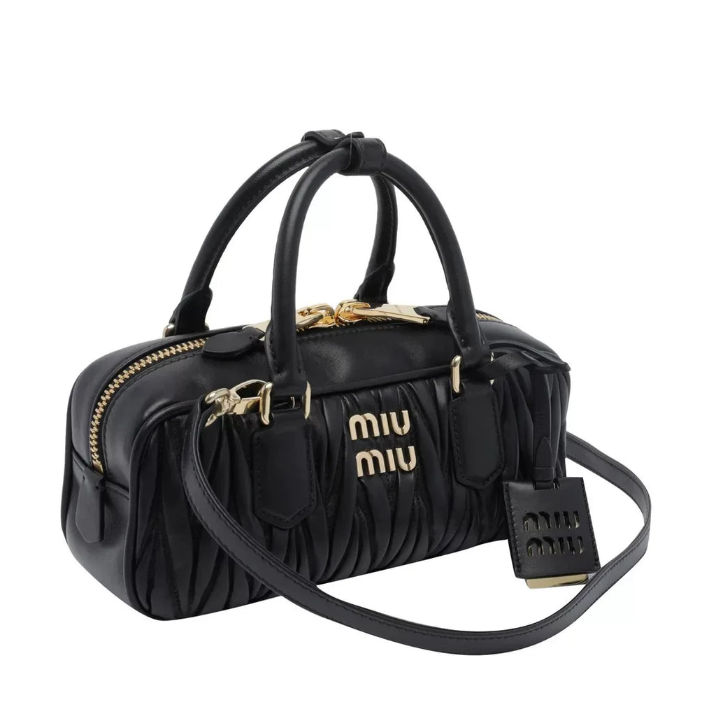 MIU MIU Women's Small Arcadie Leather Top Handle Bag in Black