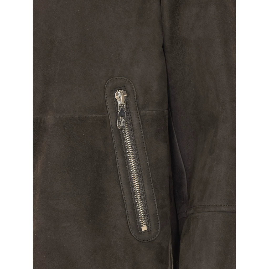 Brunello Cucinelli Men's Leather Jacket in Grey