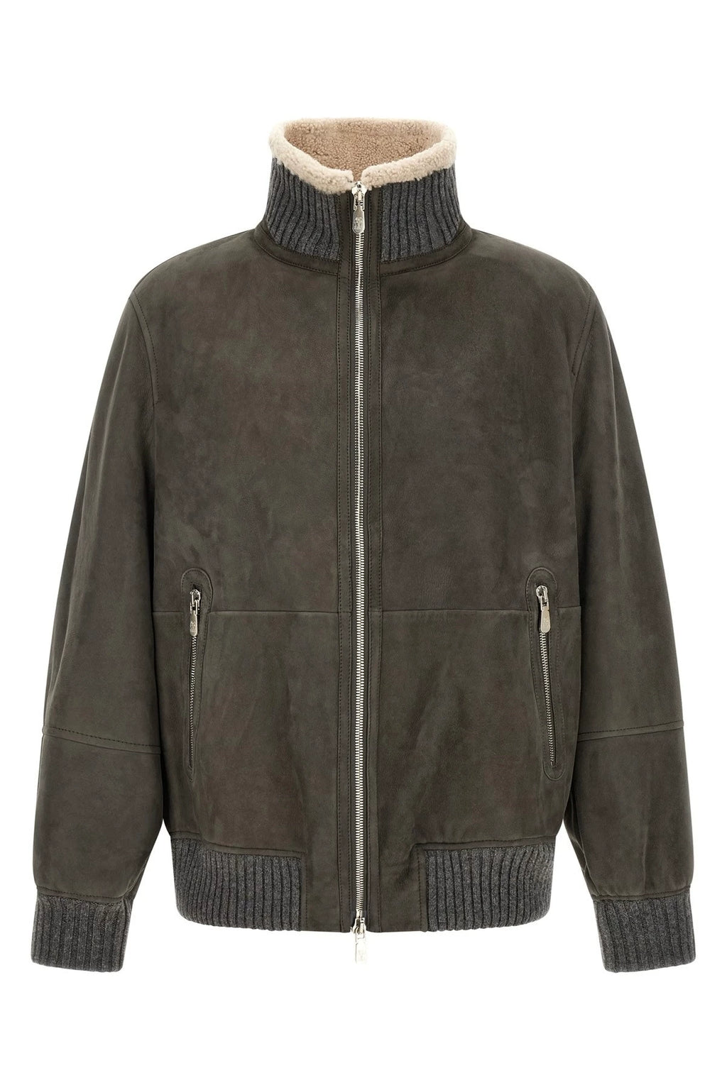 Brunello Cucinelli Men's Leather Jacket in Grey