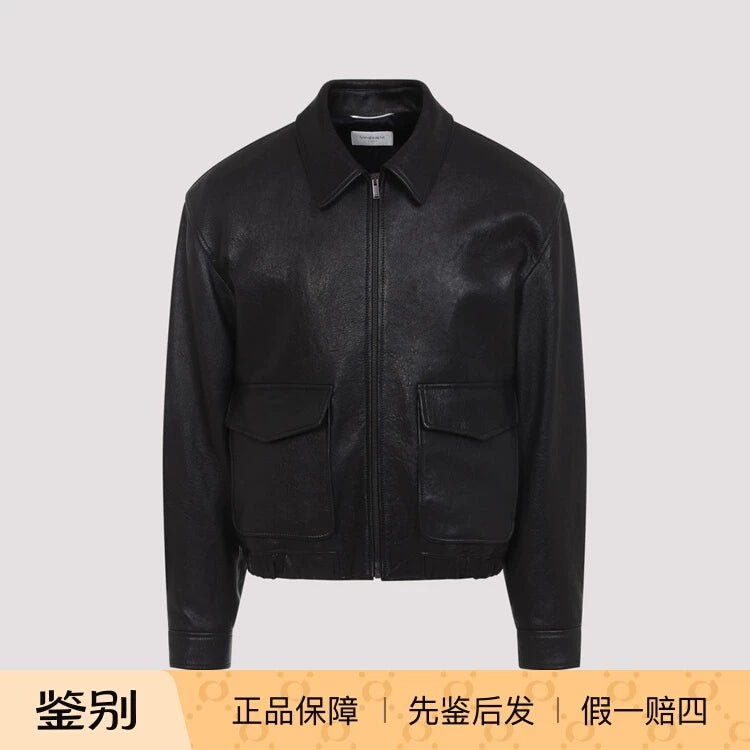 Saint Laurent Men's YSL Leather Jacket in Black