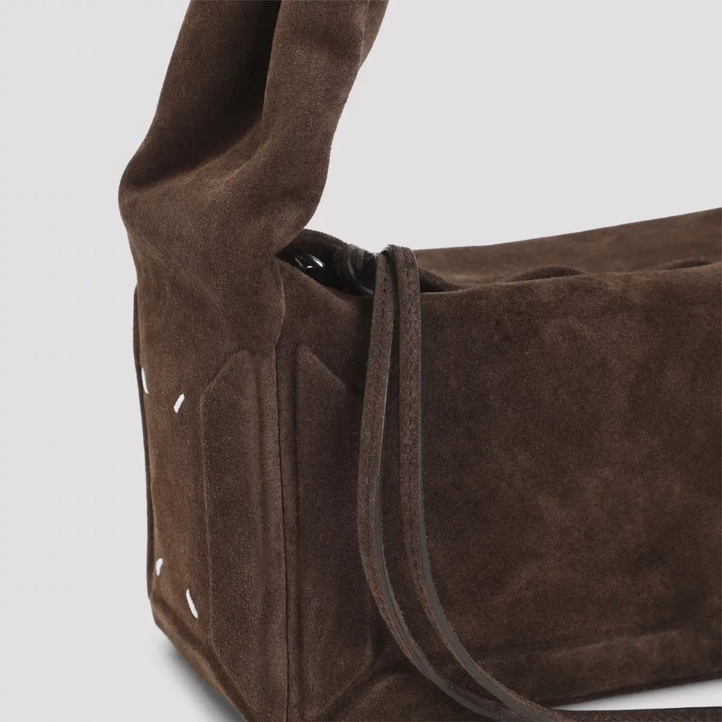 MAISON MARGIELA Women's Small East West Suede Shoulder Bag in Dark Brown