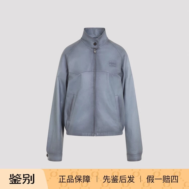 Miu Miu Women's Leather Jacket in Blue