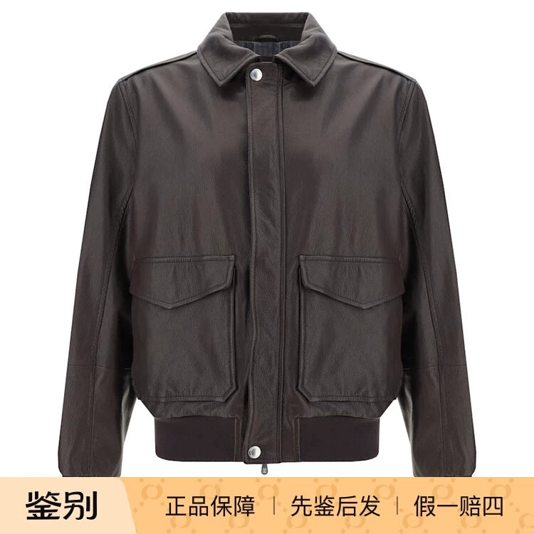 Brunello Cucinelli Men's Leather Jacket in Brown
