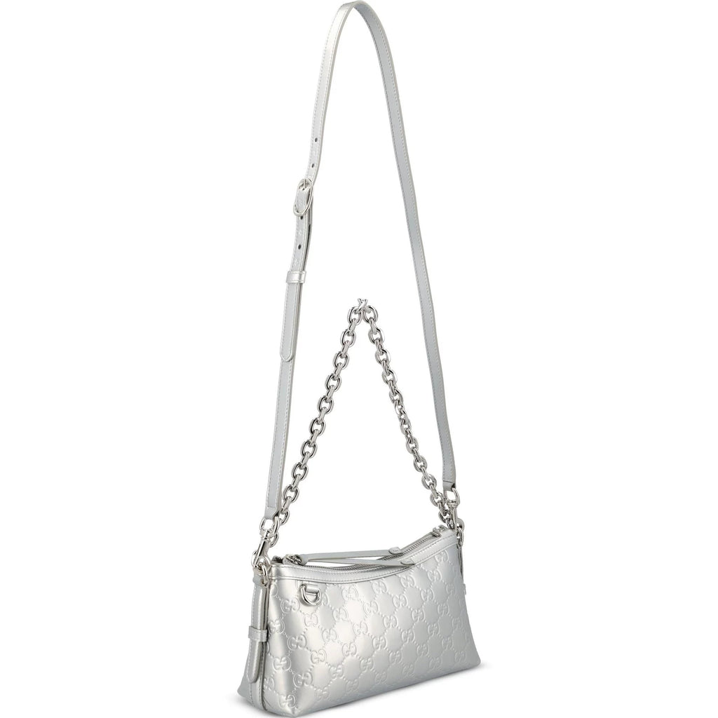 Gucci Women's Emblem Small Shoulder Bag in Silver