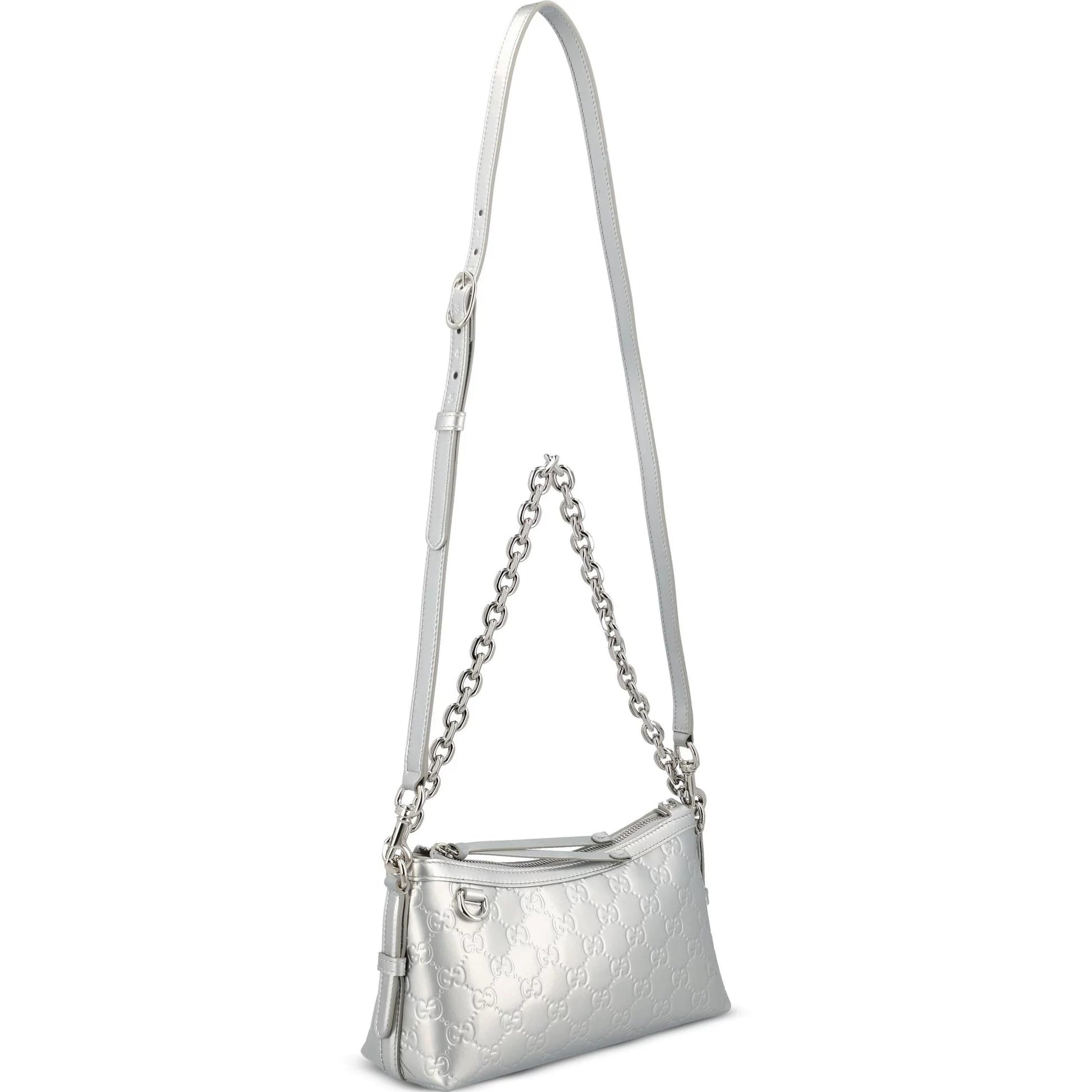 Gucci Women's Emblem Small Shoulder Bag in Silver