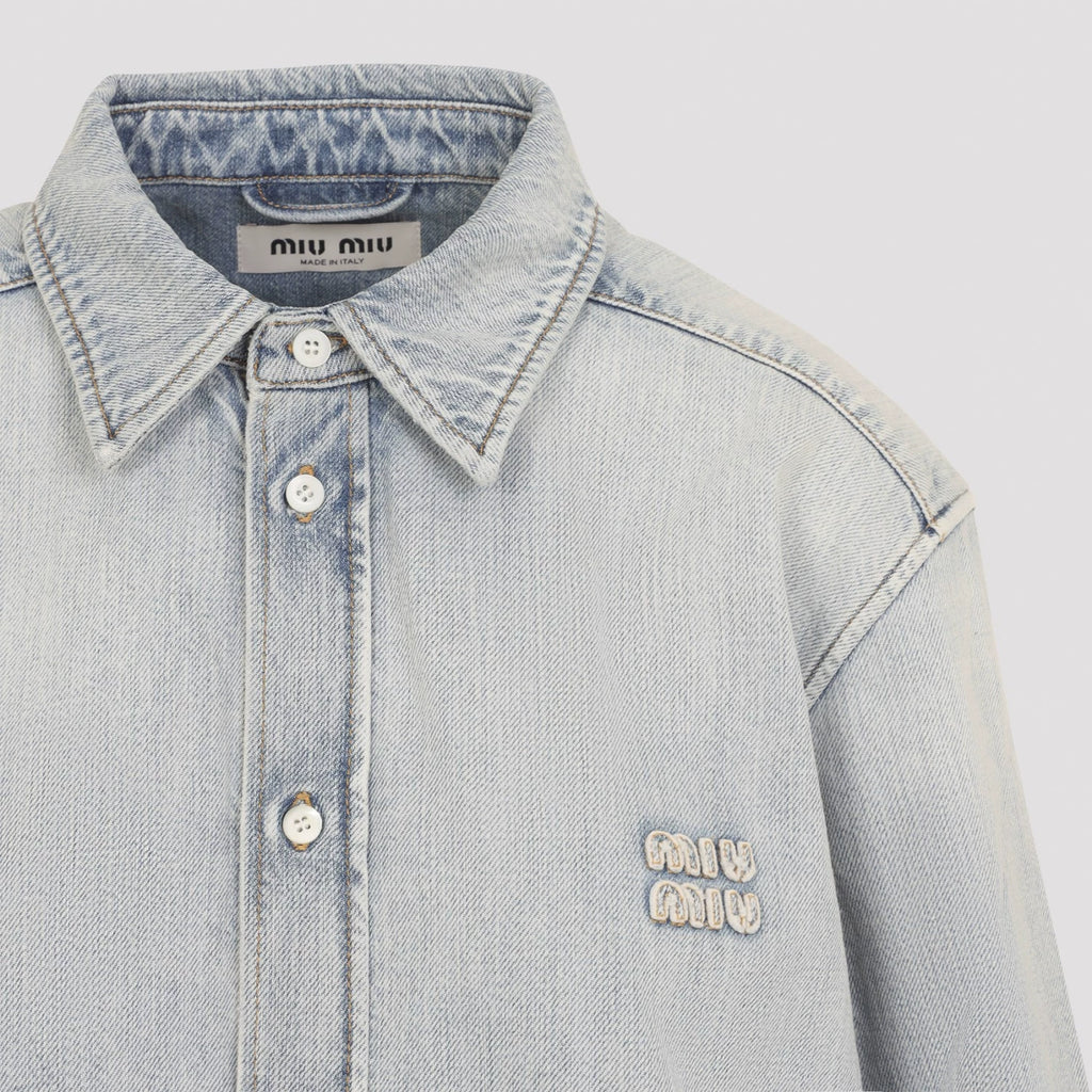 Miu Miu Women's Logo Shirt in Blue