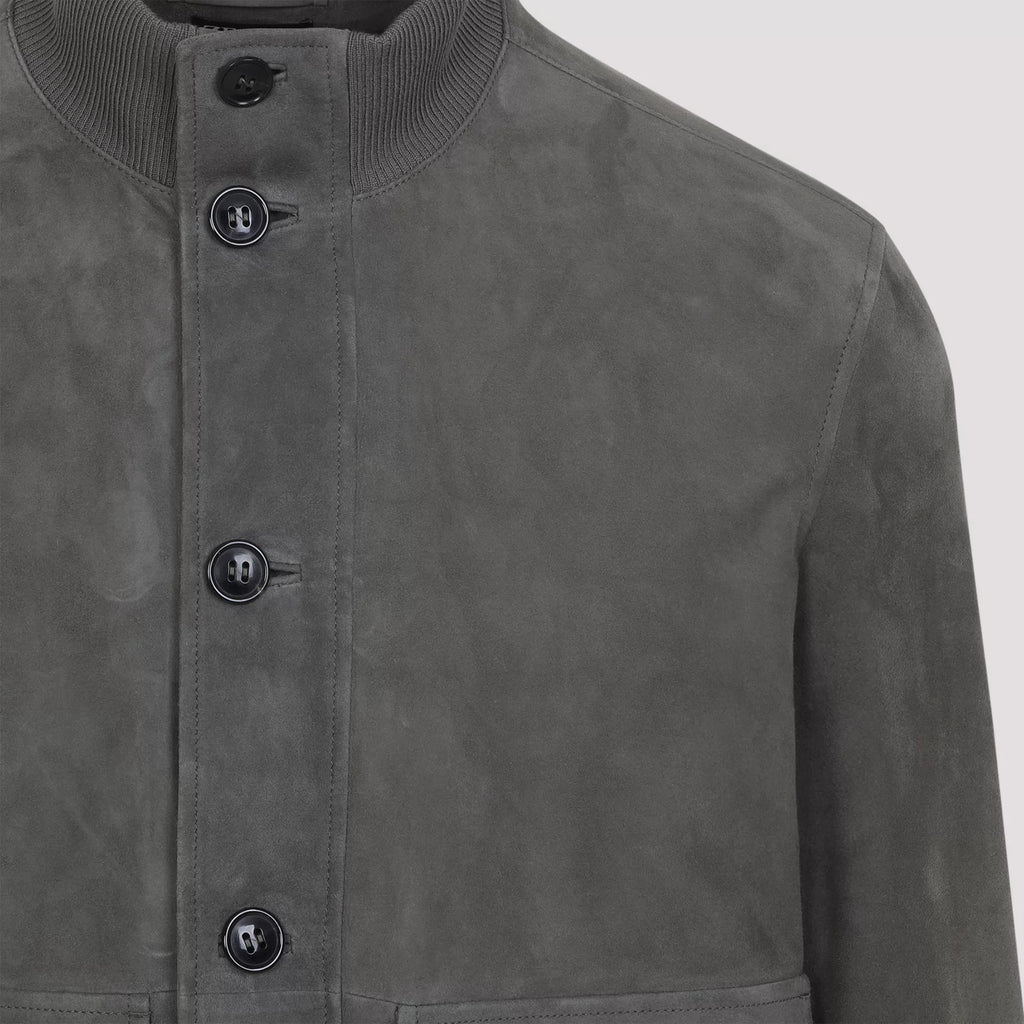 Zegna Men's Leather Jacket in Grey