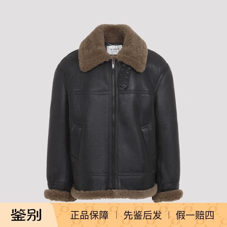 Saint Laurent Men's YSL Leather Jacket in Black