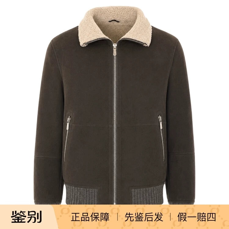 Brunello Cucinelli Men's Leather Jacket in Grey