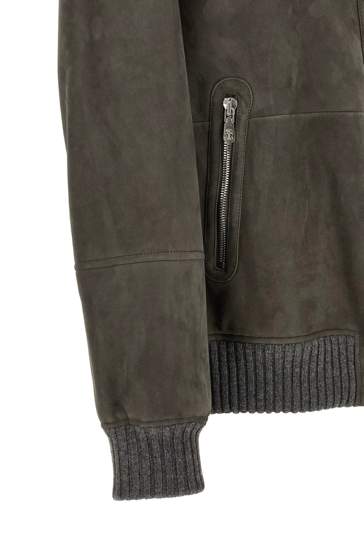 Brunello Cucinelli Men's Leather Jacket in Grey