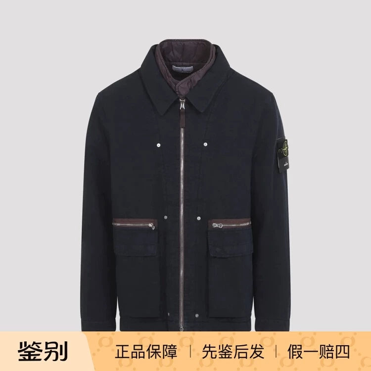STONE ISLAND Men's Lined Collar Zip Jacket in Blue