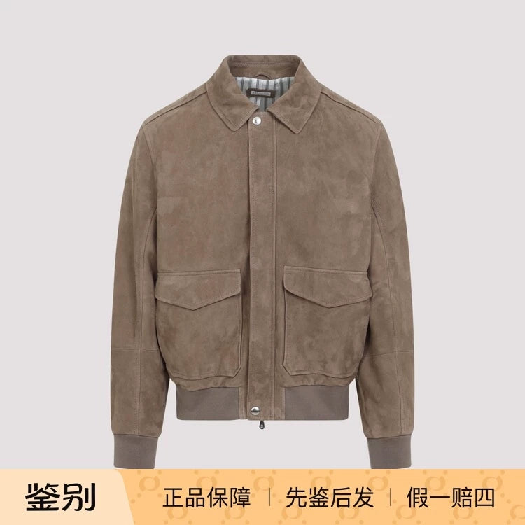 Brunello Cucinelli Men's Leather Jacket in Brown
