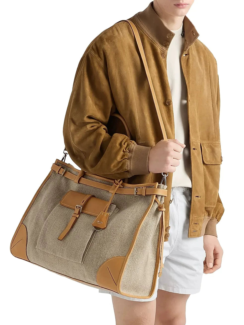 Prada Men's Bonnie Large Bag in Beige