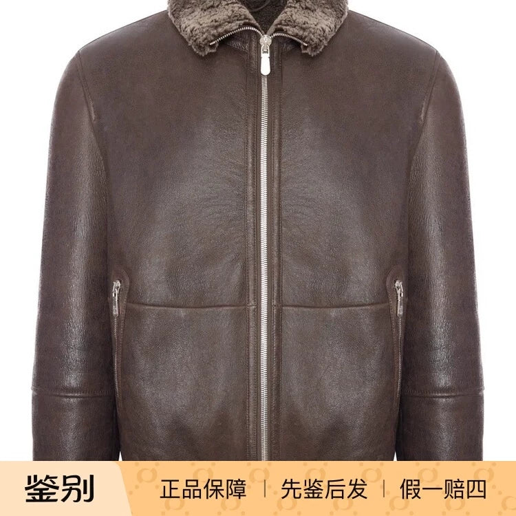 Brunello Cucinelli Men's Leather Jacket in Brown